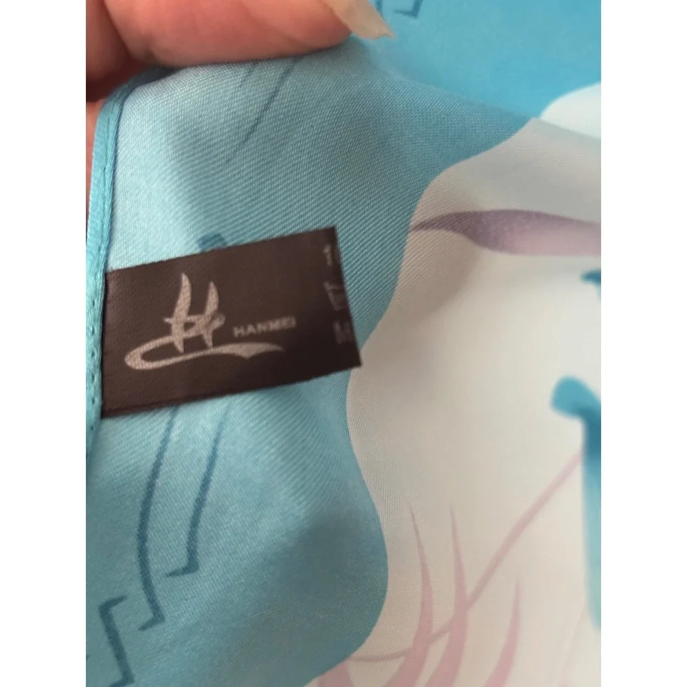 Hanmei Blue Tropical Floral Satin Scarf Rectangular Lily Print Aqua Accessory